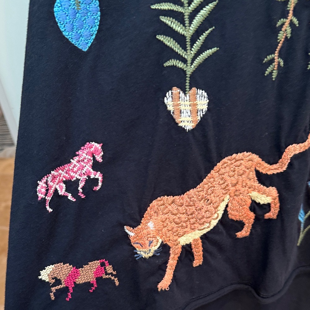 Johnny Was Black Top with Multicolor Embroidery - Picture 3 of 8